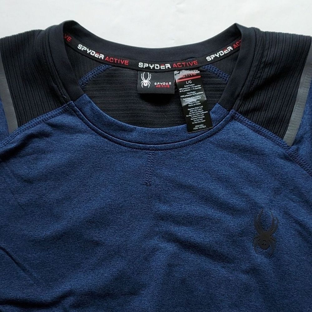 Spyder Active Pro Web Men's L Shirt Wicking Long Sleeve Heather Navy Blue Black - Picture 3 of 7